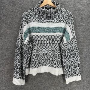 A New Approach Sweater Pullover Women S Small White Geometric Knit High Neck